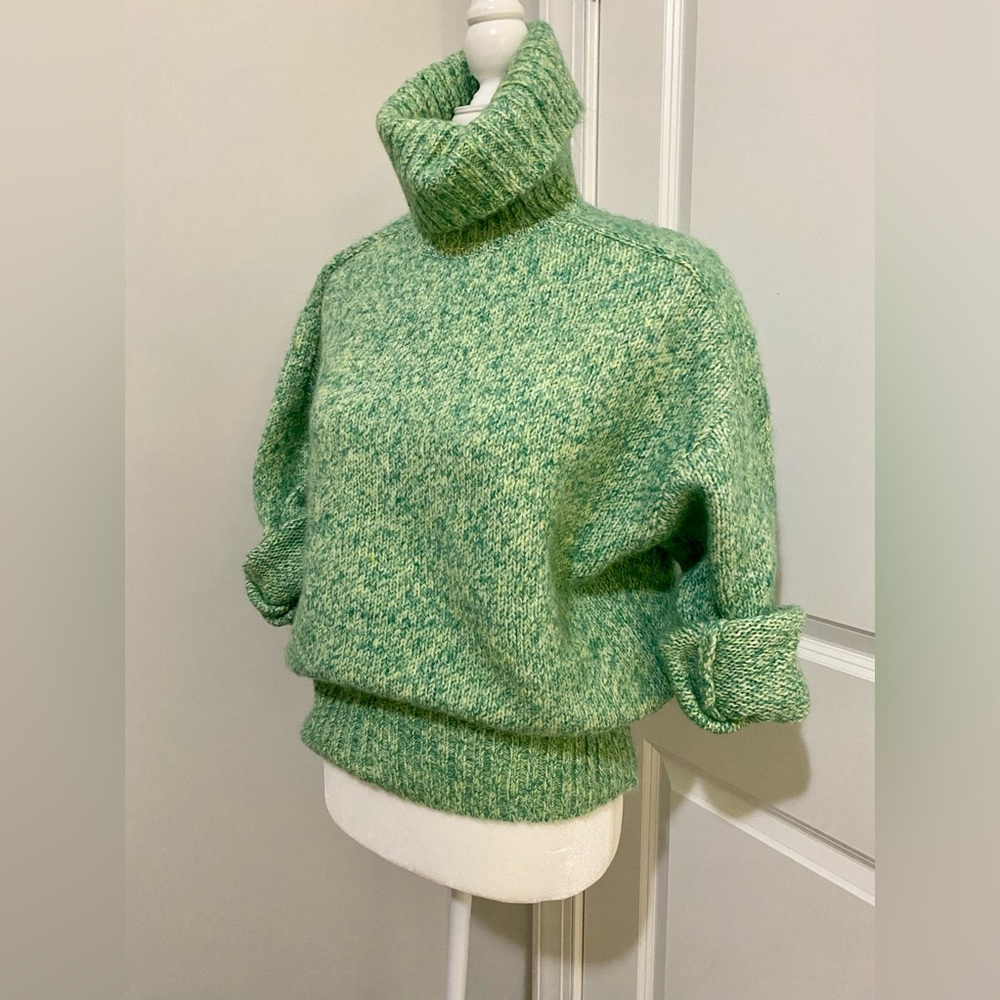 Green, oversized, turtleneck sweater. Brand Zara, size small.